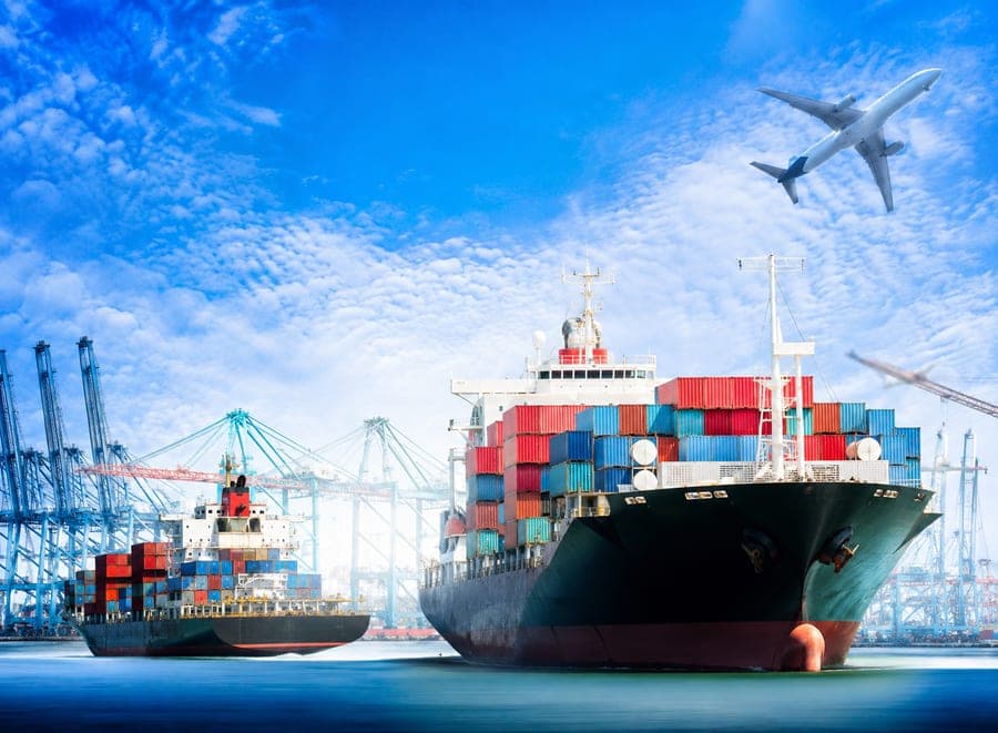 Container ship sailing with export cargo destined worldwide